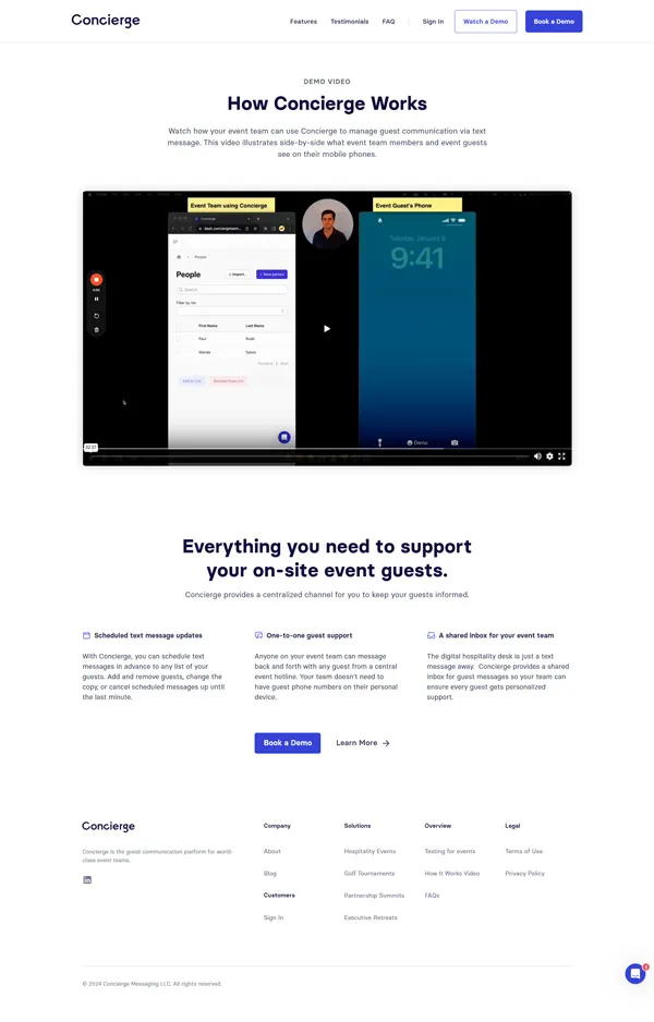 Concierge demo video page