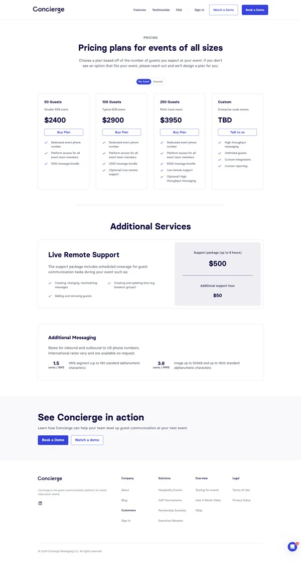 Concierge pricing page