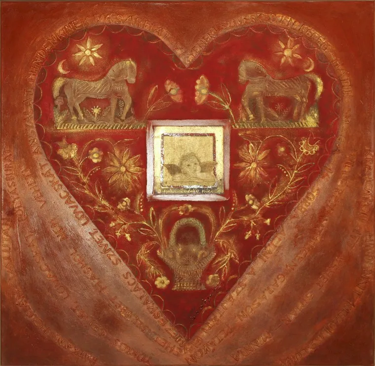 Dovalovszky Marta painting - Angel on gingerbread heart