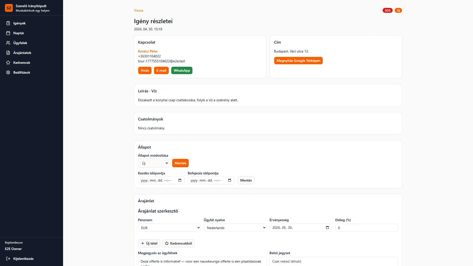 Handyman Dashboard request detail