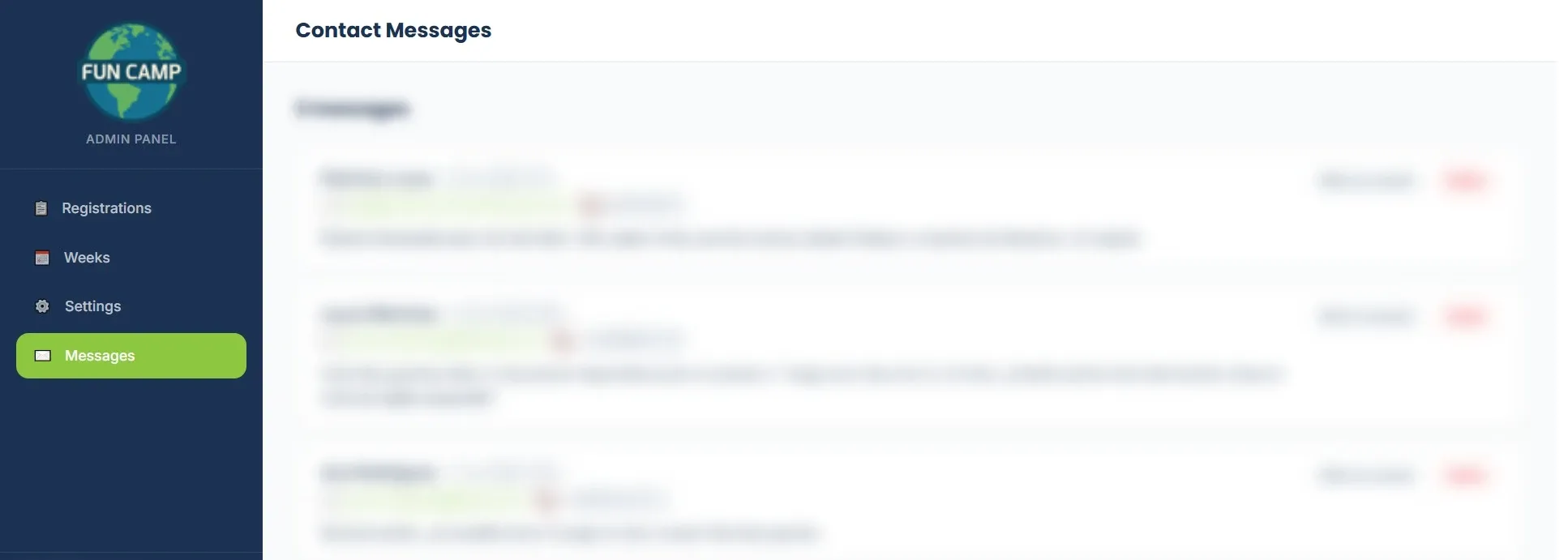 Admin — contact messages inbox
