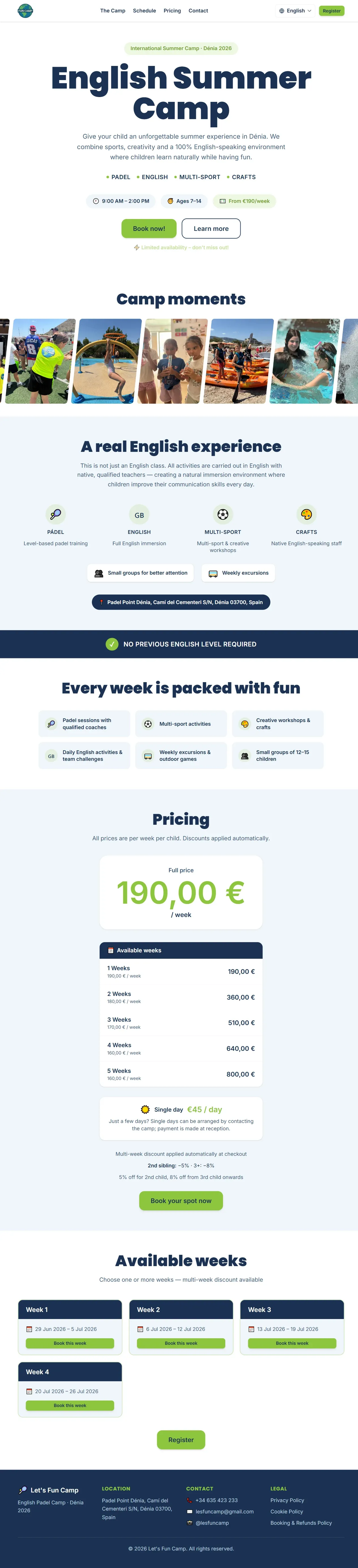 Les Fun Camp home page