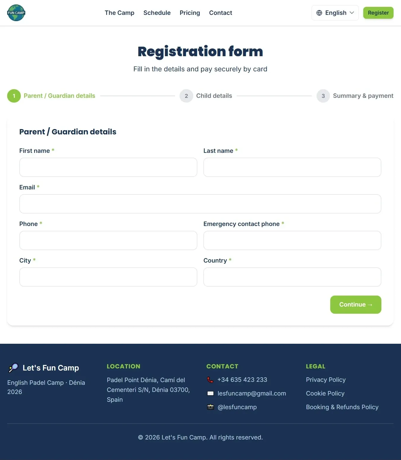 Registration — parent and guardian details