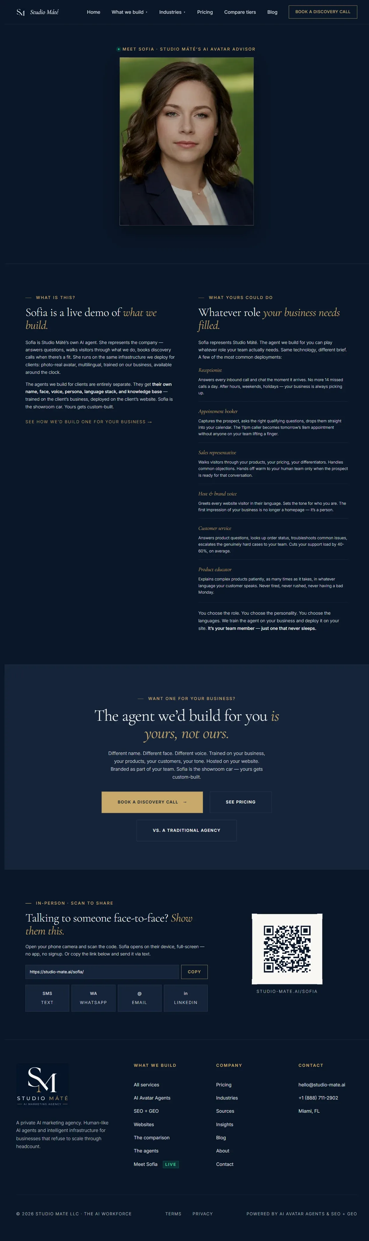 Sofia — the AI avatar feature page